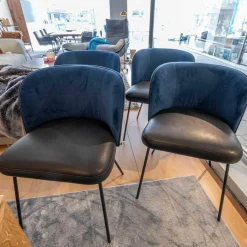 KFF Stuhlsets|4er-Set Stühle Gaia Leder Loft Vulcano 270 Stoff Seven Navy Blau