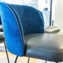 KFF Stuhlsets|4er-Set Stühle Gaia Leder Loft Vulcano 270 Stoff Seven Navy Blau