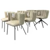 KFF Stuhlsets|6er-Set Stühle Gaia Lehne Stoff Lisboa Weiß Sitzfläche Leder Grau Creme Rundrohr Schwarz