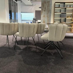 KFF Stuhlsets|6er-Set Stühle Gaia Lehne Stoff Lisboa Weiß Sitzfläche Leder Grau Creme Rundrohr Schwarz