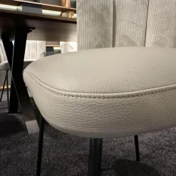 KFF Stuhlsets|6er-Set Stühle Gaia Lehne Stoff Lisboa Weiß Sitzfläche Leder Grau Creme Rundrohr Schwarz