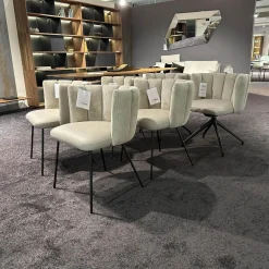 KFF Stuhlsets|6er-Set Stühle Gaia Lehne Stoff Lisboa Weiß Sitzfläche Leder Grau Creme Rundrohr Schwarz