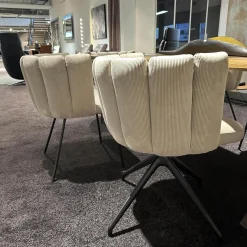 KFF Stuhlsets|6er-Set Stühle Gaia Lehne Stoff Lisboa Weiß Sitzfläche Leder Grau Creme Rundrohr Schwarz