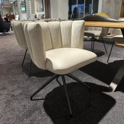 KFF Stuhlsets|6er-Set Stühle Gaia Lehne Stoff Lisboa Weiß Sitzfläche Leder Grau Creme Rundrohr Schwarz