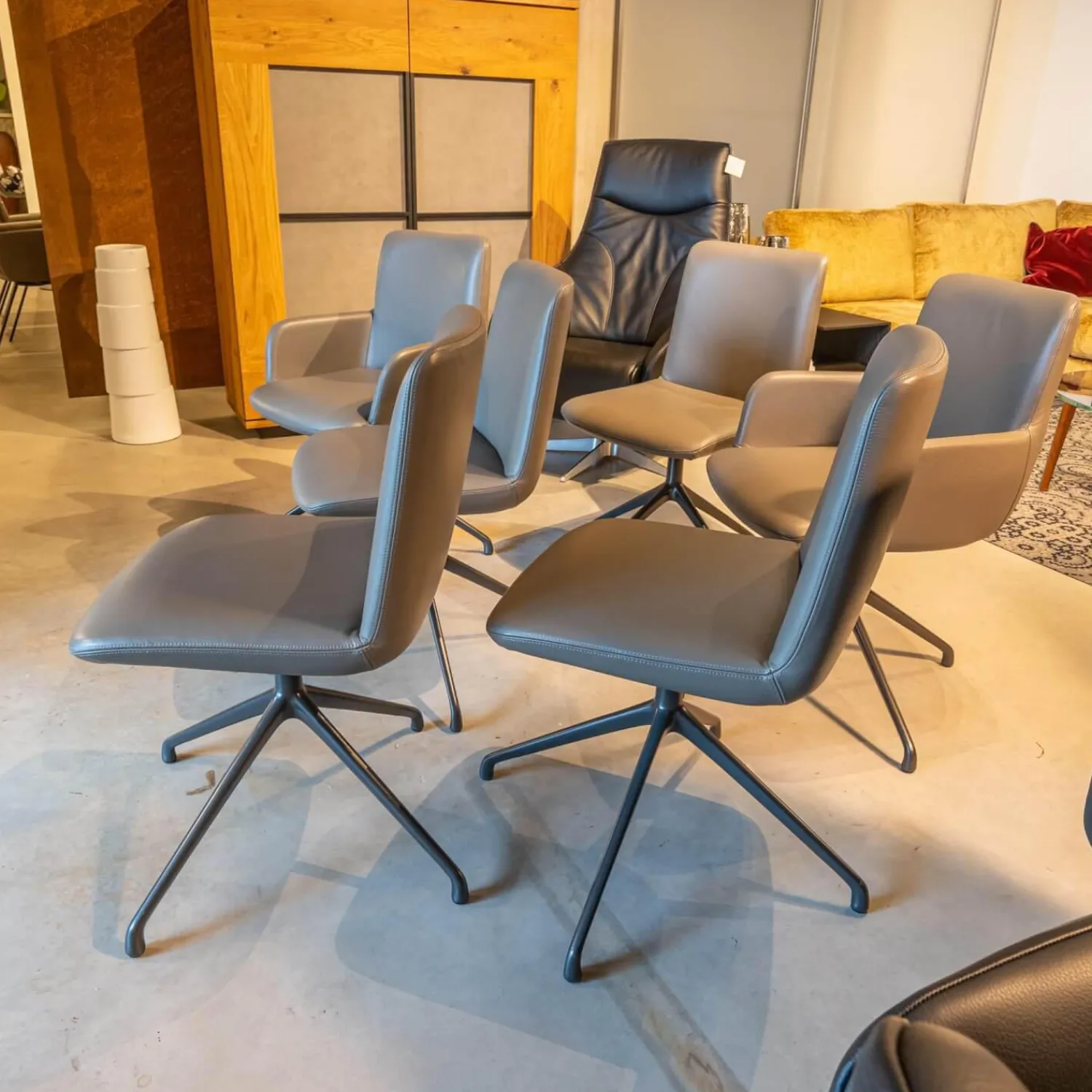 Riva1920 Stuhlsets|6er-Set Stühle Materia Soft Leder Cristal mit Drehgestell