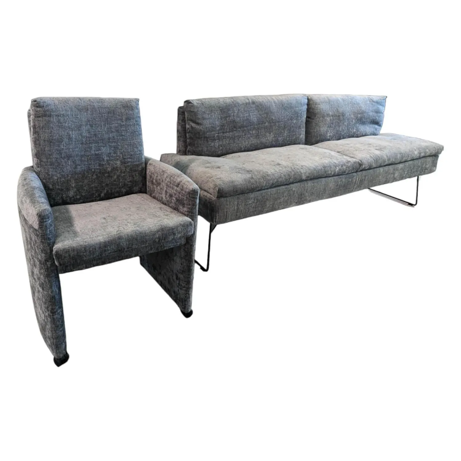 WK Wohnen Stuhlsets|2er-Set Stühle mit Bank WK790/791 Stoff B3094 Basalt Grau