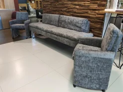 WK Wohnen Stuhlsets|2er-Set Stühle mit Bank WK790/791 Stoff B3094 Basalt Grau