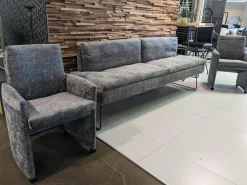 WK Wohnen Stuhlsets|2er-Set Stühle mit Bank WK790/791 Stoff B3094 Basalt Grau