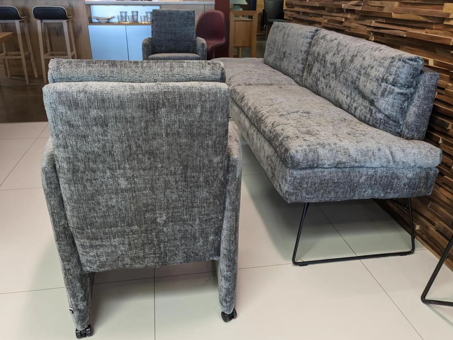 WK Wohnen Stuhlsets|2er-Set Stühle mit Bank WK790/791 Stoff B3094 Basalt Grau