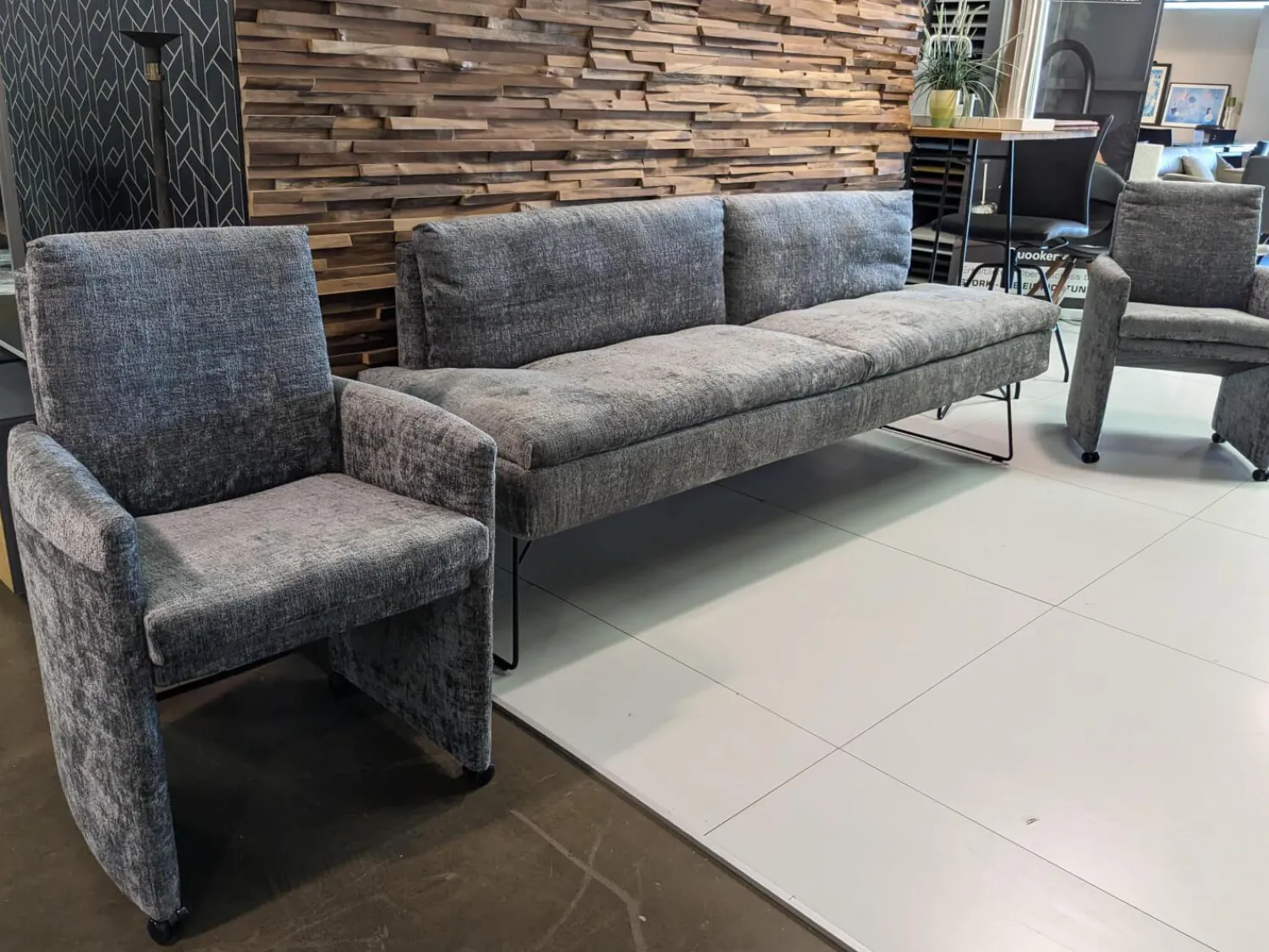 WK Wohnen Stuhlsets|2er-Set Stühle mit Bank WK790/791 Stoff B3094 Basalt Grau