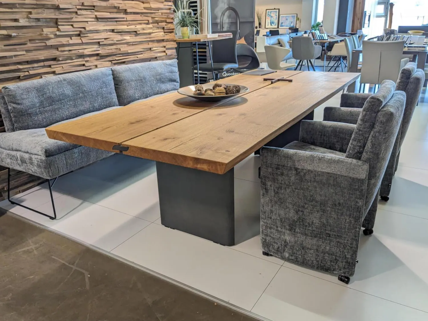 WK Wohnen Stuhlsets|2er-Set Stühle mit Bank WK790/791 Stoff B3094 Basalt Grau