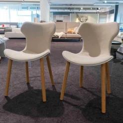 B&B Italia Stuhlsets|2er-Set Stühle Papilio Shell SH2I Holz Schale Weiß 0116B Stoff EBE Bastfarben 2429102