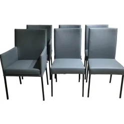 Rolf Benz Stuhlsets|6er-Set STU 652 STU 651 Leder 60.515 Blaugrau Gestell Schwarz