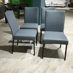 Rolf Benz Stuhlsets|6er-Set STU 652 STU 651 Leder 60.515 Blaugrau Gestell Schwarz