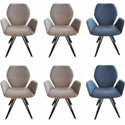 Niehoff Stuhlsets|6er-Set Stuhl 013319 Merlot Stoff Venice Silver Grau Blau Gestell Eisen Schwarz