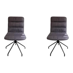 Bacher Stuhlsets|2er-Set Stuhl Aiden Soft Leder Luna Steingrau Spinnenfuß Schwarz Pulverbeschichtet Mit Drehmechanik Und Gleitern