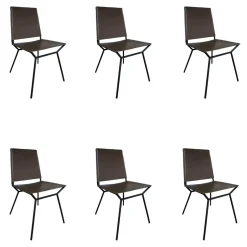Walter Knoll Stuhlsets|Einzelstühle|6er-Set Stuhl Aisuu 1220 Sattelleder Khaki Grün Braun Gestell Metall Schwarz