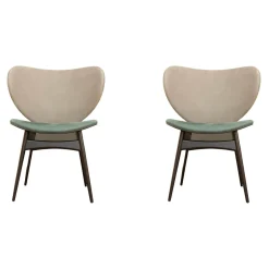 Baxter Stuhlsets|2er-Set Stuhl Alma Bezug Leder Kashmir Sitz Petrol Blau Rücken Mousse Grau Füße Schwarz Lack