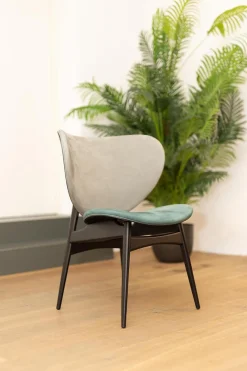 Baxter Stuhlsets|2er-Set Stuhl Alma Bezug Leder Kashmir Sitz Petrol Blau Rücken Mousse Grau Füße Schwarz Lack