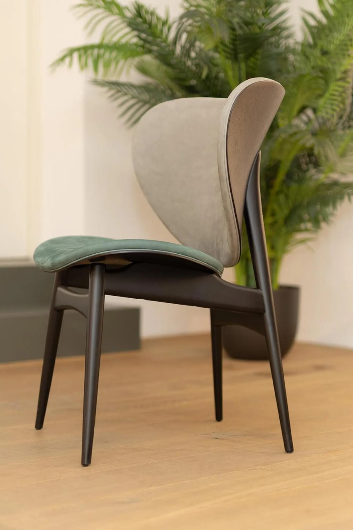 Baxter Stuhlsets|2er-Set Stuhl Alma Bezug Leder Kashmir Sitz Petrol Blau Rücken Mousse Grau Füße Schwarz Lack