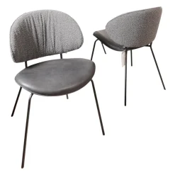 KFF Stuhlsets|2er-Set Stuhl Alvaro Nordic Rücken Bezug Stoff Ascot Graphite Sitz Leder Sauvage Anthrazit Gestell Struktur Schwarz