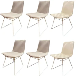 Freifrau Stuhlsets|6er-Set Stuhl Amelie Leder Oman Taupe Creme Gestell Weiß Pulverbeschichtet