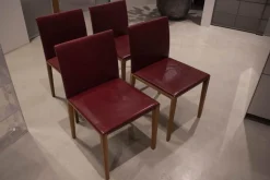 Walter Knoll Stuhlsets|4er-Set Stuhl Andoo Bezug Leder Dunkelrot Gestell Nussbaum