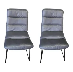 KFF Stuhlsets|2er-Set Stuhl Arva 1512 OA2 Leder Sauvage 4 8102 Anthrazit Rundrohrgestell M02 Struktur Schwarz