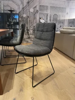 KFF Stuhlsets|7er-Set Stuhl Arva Rücken Leder Milano Schwarz Sitz Stoff Danubio Dunkelgrau
