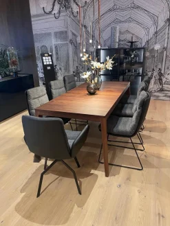 KFF Stuhlsets|7er-Set Stuhl Arva Rücken Leder Milano Schwarz Sitz Stoff Danubio Dunkelgrau