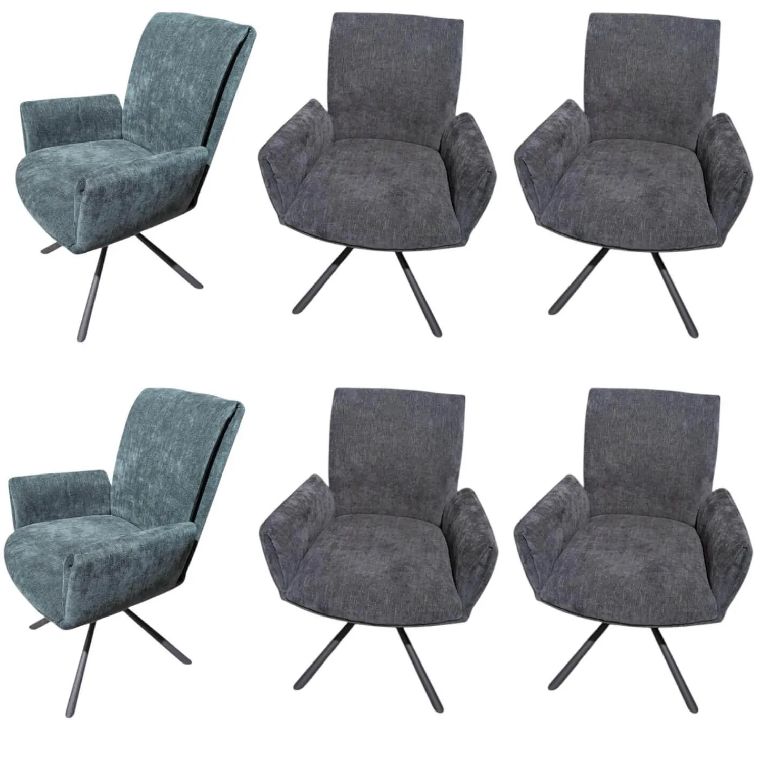 MCA Furniture Stuhlsets|6er-Set Stuhl Boulder Stoff Anthrazit Oliv Gestell Schwarz Drehbar
