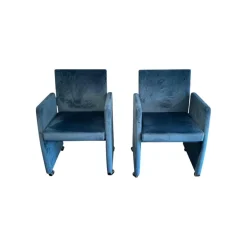 Bacher Stuhlsets|2er-Set Stuhl Brandon A Stoff Royalblue Blau Rahmen Lack Matt Schwarz Mit Doppelrollen Schwarz