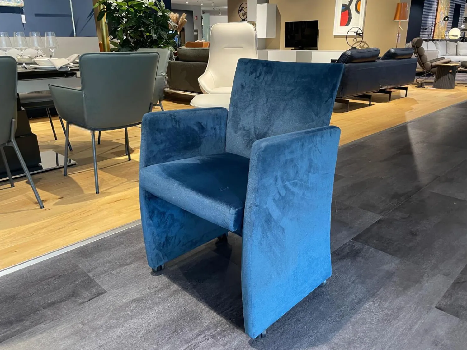 Bacher Stuhlsets|2er-Set Stuhl Brandon A Stoff Royalblue Blau Rahmen Lack Matt Schwarz Mit Doppelrollen Schwarz