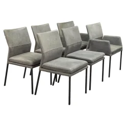 Natura Stuhlsets|6er-Set Stuhl Carry Leder Sierra Anthrazit Kontrastnaht Beige 4-Fuß Metall Pulverbeschichtet Schwarz