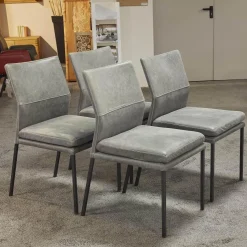 Natura Stuhlsets|6er-Set Stuhl Carry Leder Sierra Anthrazit Kontrastnaht Beige 4-Fuß Metall Pulverbeschichtet Schwarz