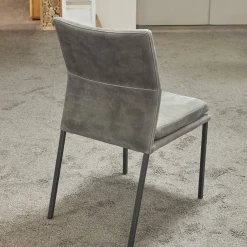 Natura Stuhlsets|6er-Set Stuhl Carry Leder Sierra Anthrazit Kontrastnaht Beige 4-Fuß Metall Pulverbeschichtet Schwarz