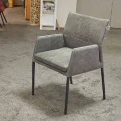 Natura Stuhlsets|6er-Set Stuhl Carry Leder Sierra Anthrazit Kontrastnaht Beige 4-Fuß Metall Pulverbeschichtet Schwarz