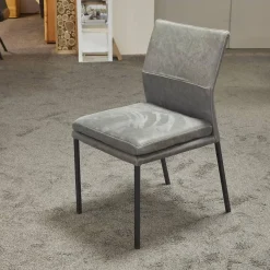 Natura Stuhlsets|6er-Set Stuhl Carry Leder Sierra Anthrazit Kontrastnaht Beige 4-Fuß Metall Pulverbeschichtet Schwarz