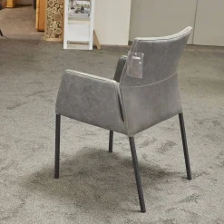 Natura Stuhlsets|6er-Set Stuhl Carry Leder Sierra Anthrazit Kontrastnaht Beige 4-Fuß Metall Pulverbeschichtet Schwarz