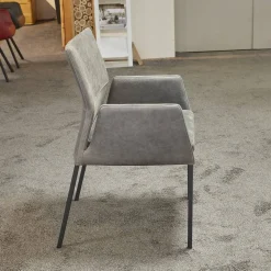 Natura Stuhlsets|6er-Set Stuhl Carry Leder Sierra Anthrazit Kontrastnaht Beige 4-Fuß Metall Pulverbeschichtet Schwarz