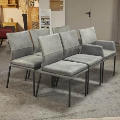 Natura Stuhlsets|6er-Set Stuhl Carry Leder Sierra Anthrazit Kontrastnaht Beige 4-Fuß Metall Pulverbeschichtet Schwarz