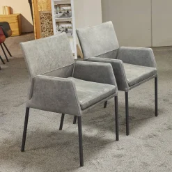 Natura Stuhlsets|6er-Set Stuhl Carry Leder Sierra Anthrazit Kontrastnaht Beige 4-Fuß Metall Pulverbeschichtet Schwarz