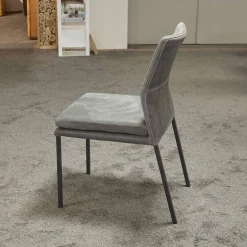 Natura Stuhlsets|6er-Set Stuhl Carry Leder Sierra Anthrazit Kontrastnaht Beige 4-Fuß Metall Pulverbeschichtet Schwarz