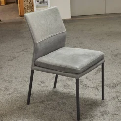 Natura Stuhlsets|6er-Set Stuhl Carry Leder Sierra Anthrazit Kontrastnaht Beige 4-Fuß Metall Pulverbeschichtet Schwarz