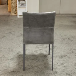 Natura Stuhlsets|6er-Set Stuhl Carry Leder Sierra Anthrazit Kontrastnaht Beige 4-Fuß Metall Pulverbeschichtet Schwarz