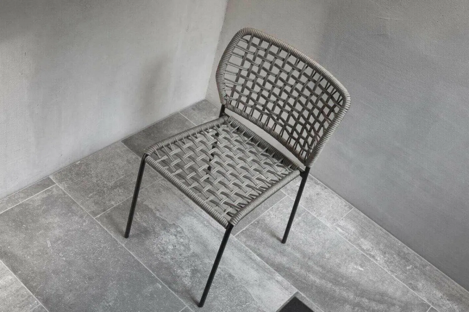 Tonon Stuhlsets|2er-Set Stuhl Corda Chair Handgeflochtene Sitzfläche Stoff Kevlar Hellgrau