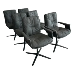 Hülsta Stuhlsets|6er-Set Stuhl D 27 Leder Nubuk Touch 5617 Schwarz Drehgestell Metall Schwarz Pulverbeschichtet