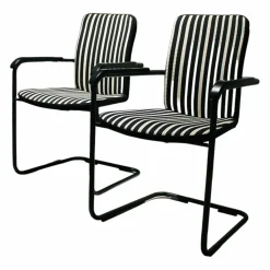 Tecta Stuhlsets|2er-Set Stuhl D14 Bauhaus-Stof Schwarz Weiß Stahlrohr Schwarz Pulverbeschichtet