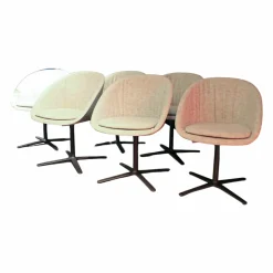 Draenert Stuhlsets|6er-Set Stuhl Dan Innen Stoff Heris Leder Außen Kreuzfuß-Drehgestell Dunkelbronze