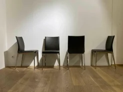 Molteni & C Stuhlsets|4er-Set Stuhl Dart Leder Braun Mocca Gestell Aluminiumdruckguss Hochglanz